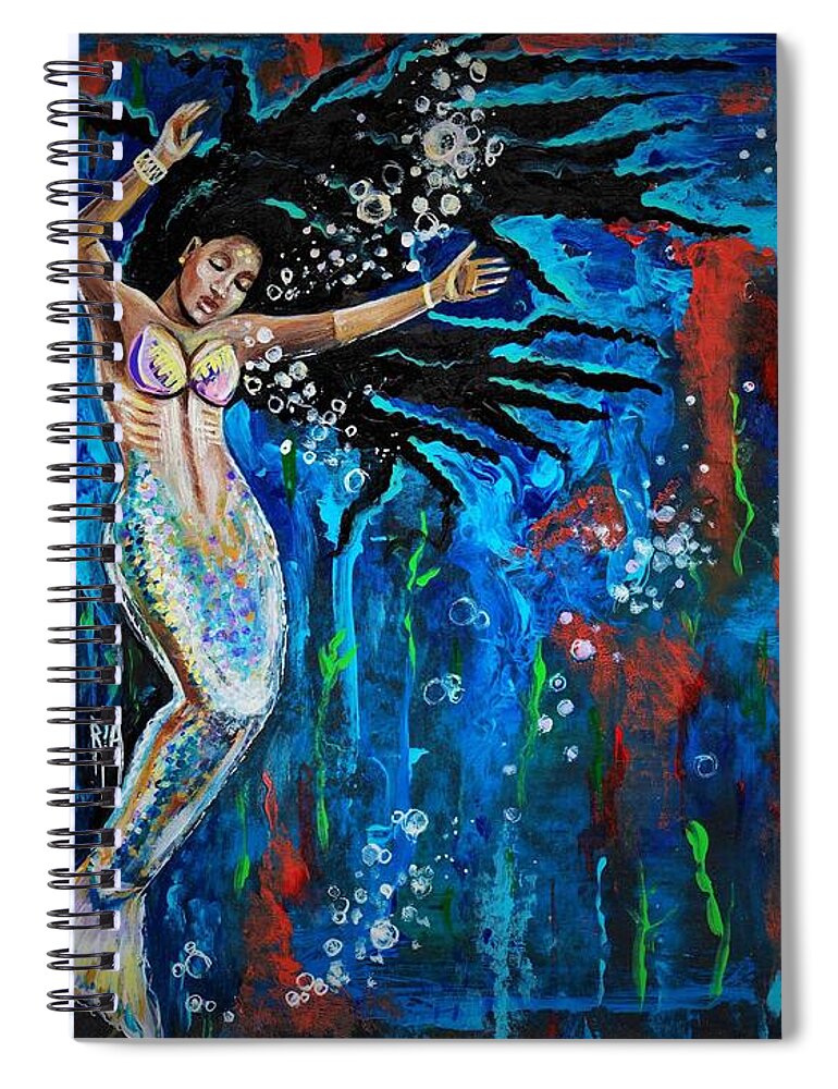 Mermaid Spiral Notebook featuring the painting Lifes Strong Currents by Artist RiA