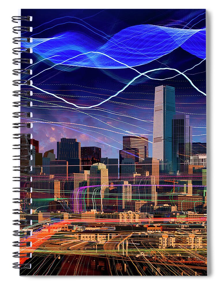 Internet Spiral Notebook featuring the photograph Light Trails In Sky Around City by John M Lund Photography Inc
