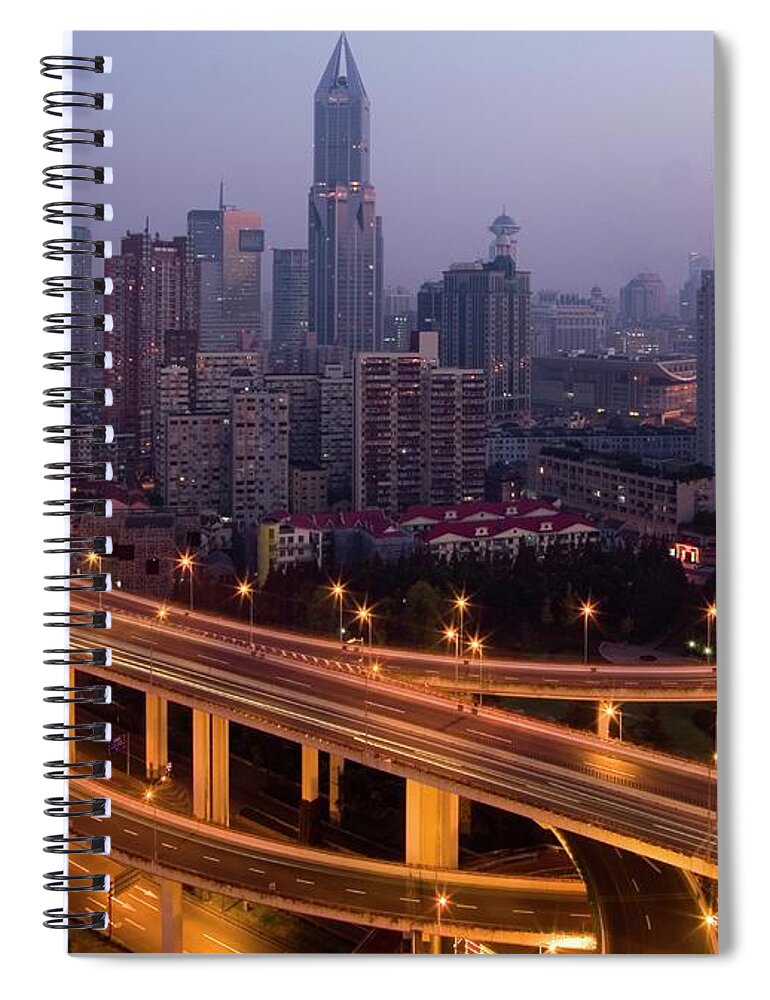 Chinese Culture Spiral Notebook featuring the photograph Light Trails On Highway by Leniners