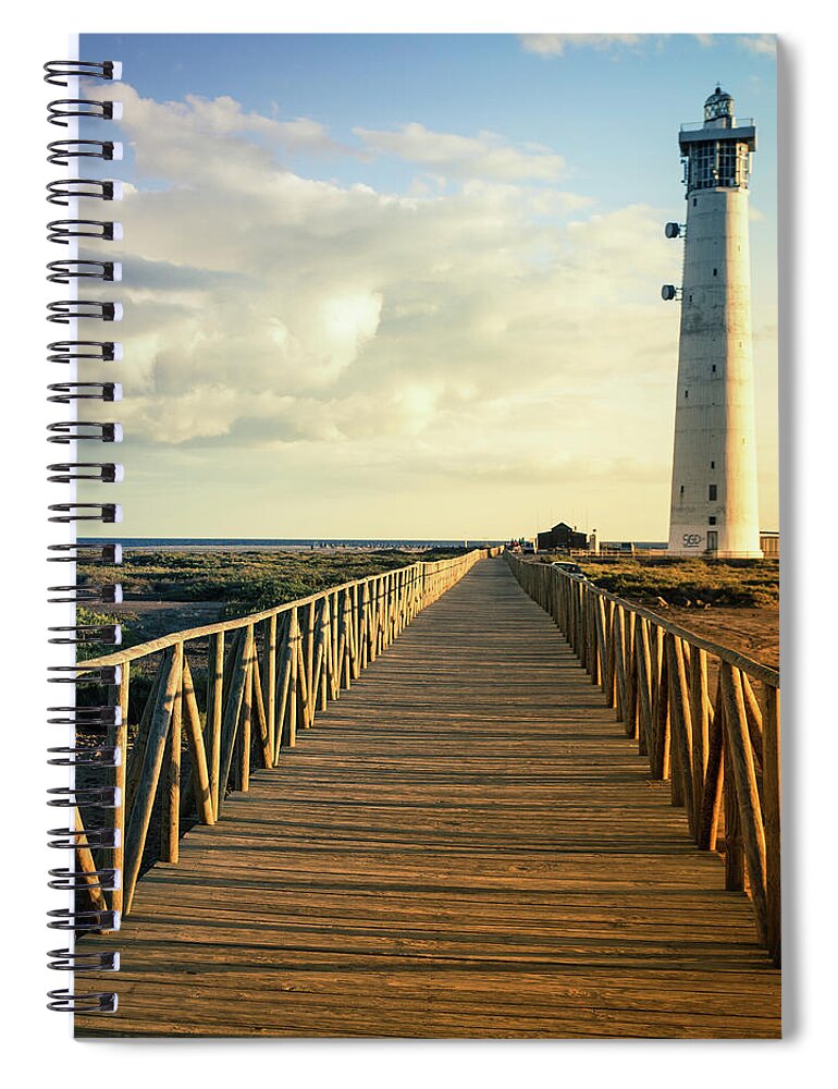 Fuerteventura Spiral Notebook featuring the photograph Lighthouse At Sunset, Canary Islands by Zodebala