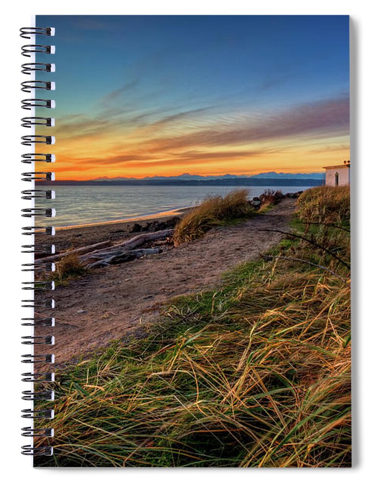 Scenics Spiral Notebook featuring the photograph Lighthouse At Sunset by Photo By David R Irons Jr