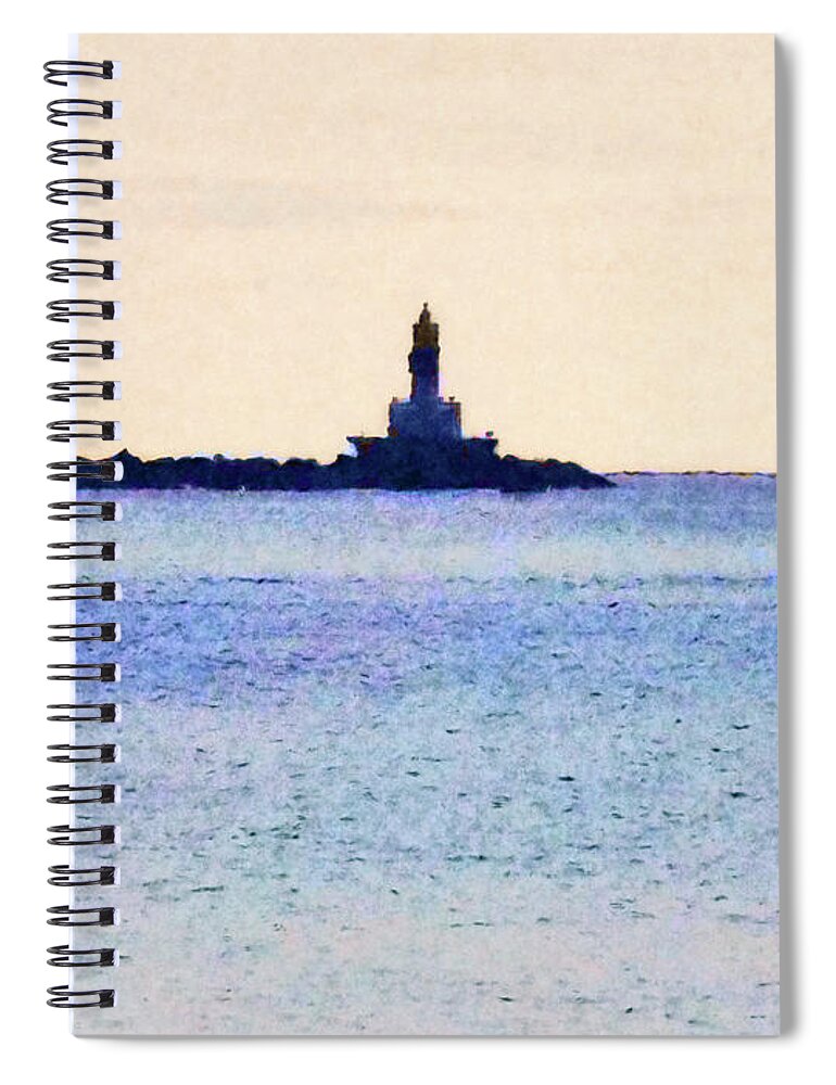 Michigan Spiral Notebook featuring the digital art Lighthouse On Lake by Phil Perkins