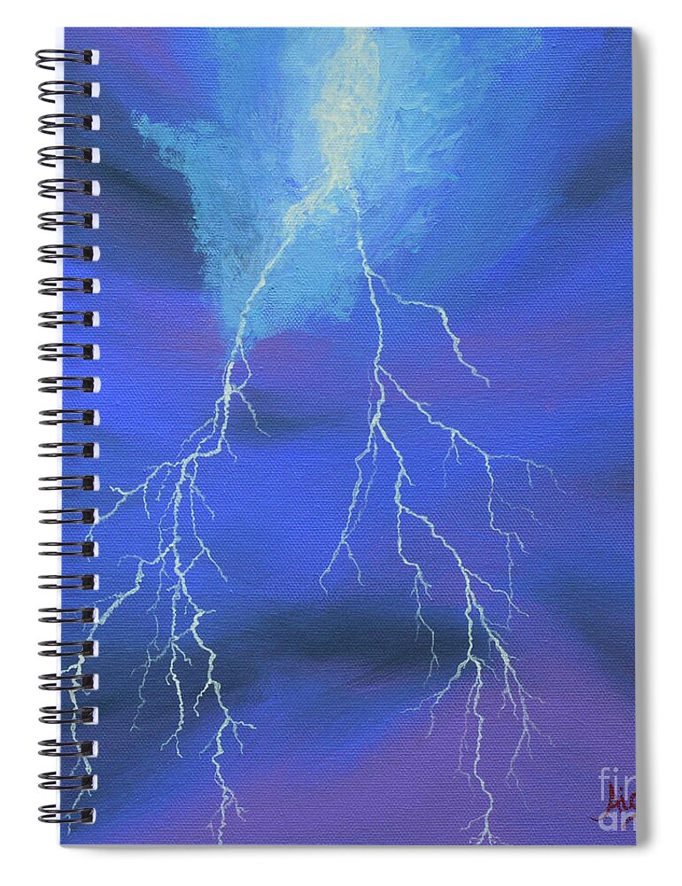 Lightning Spiral Notebook featuring the painting Lightning over the Potomac by Aicy Karbstein