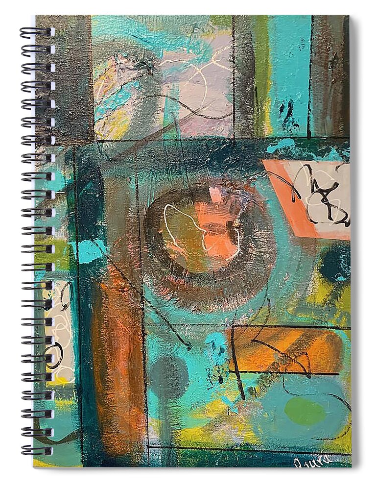 Abstract Spiral Notebook featuring the mixed media Friendly Geometry by Laura Jaffe
