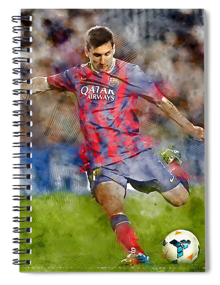 Lionel Messi Spiral Notebook featuring the mixed media Lionel Messi by Marvin Blaine
