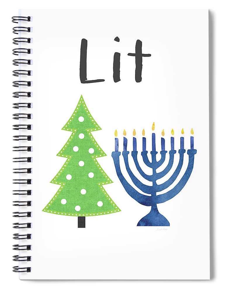 Christmas Spiral Notebook featuring the digital art Lit Christmas And Hanukkah- Art by Linda Woods by Linda Woods