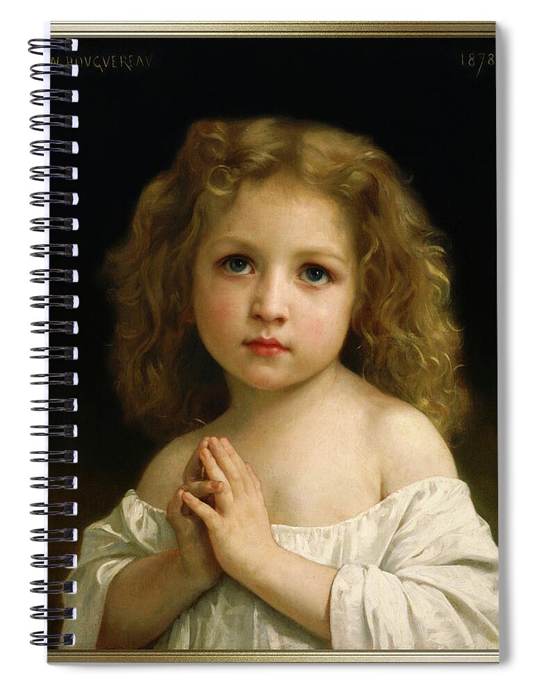 Little Girl Spiral Notebook featuring the painting Little Girl by William Adolphe Bouguereau by Rolando Burbon