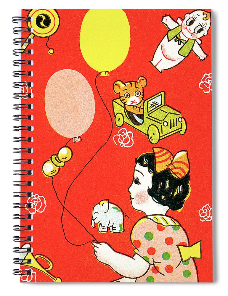 Adolescence Spiral Notebook featuring the drawing Little girl with balloons by CSA Images