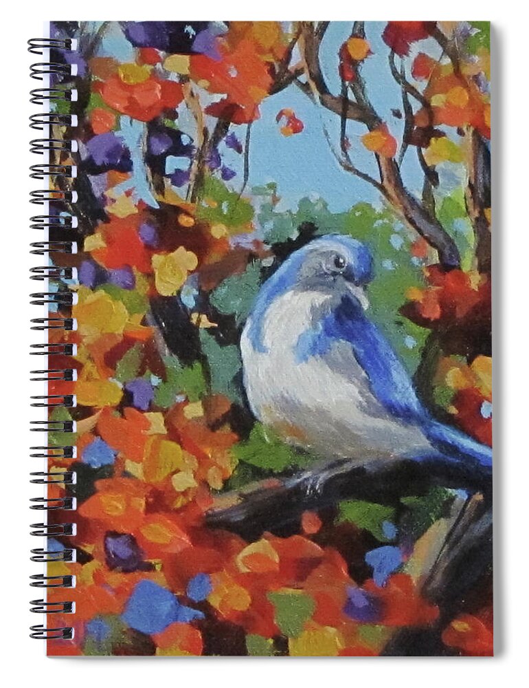 Birds Spiral Notebook featuring the painting Little Jay by Karen Ilari