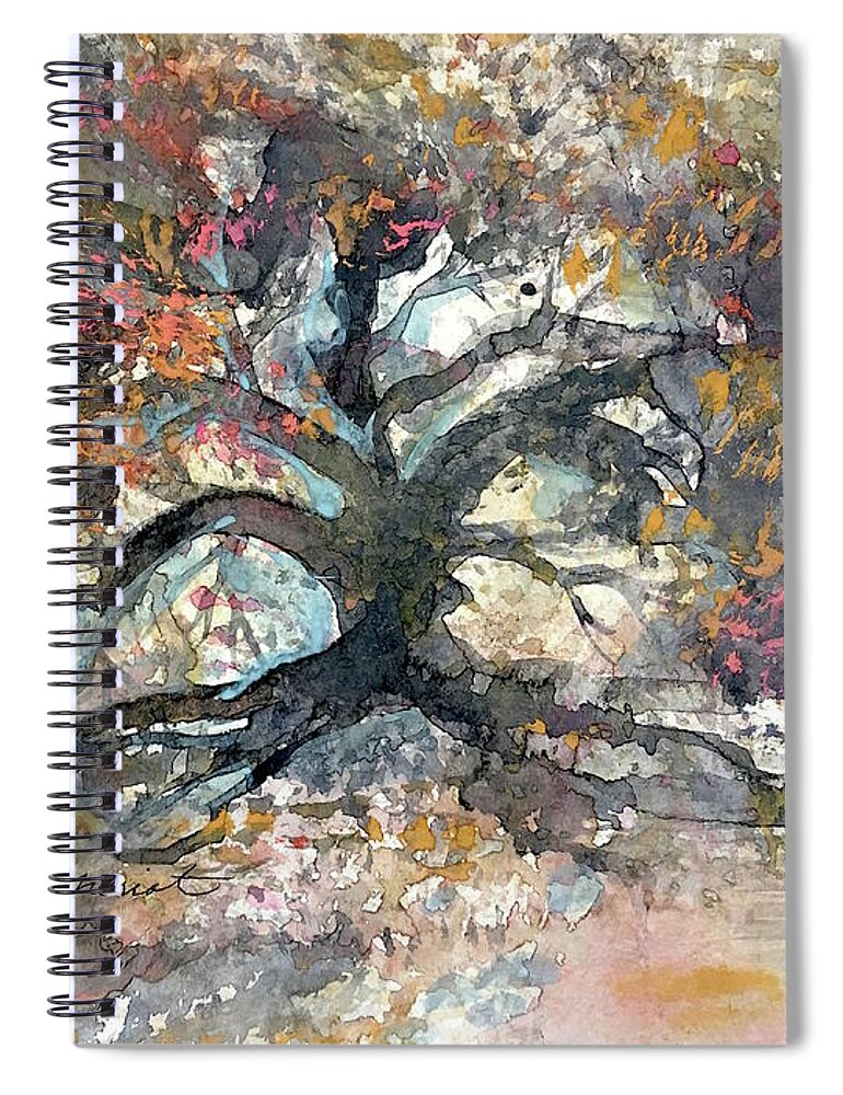 Impressionistic Floral Landscape Louisiana Watercolor Abstract Impressionism Water Bayou Lake Verret Blue Set Design Iris Abstract Painting Abstract Landscape Purple Trees Fishing Painting Bayou Scene Cypress Trees Swamp Bloom Elegant Flower Watercolor Coastal Bird Water Bird Interior Design Imaginative Landscape Oak Tree Louisiana Abstract Impressionism Set Design Fort Worth Texas Spiral Notebook featuring the painting LiveCoral by Francelle Theriot