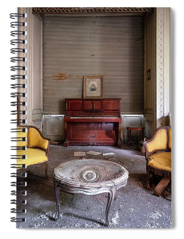 Urban Spiral Notebook featuring the photograph Living Room in Decay with Piano by Roman Robroek