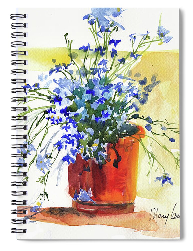 Flower Pot Spiral Notebook featuring the painting Lobelia by Mary Lou McCambridge