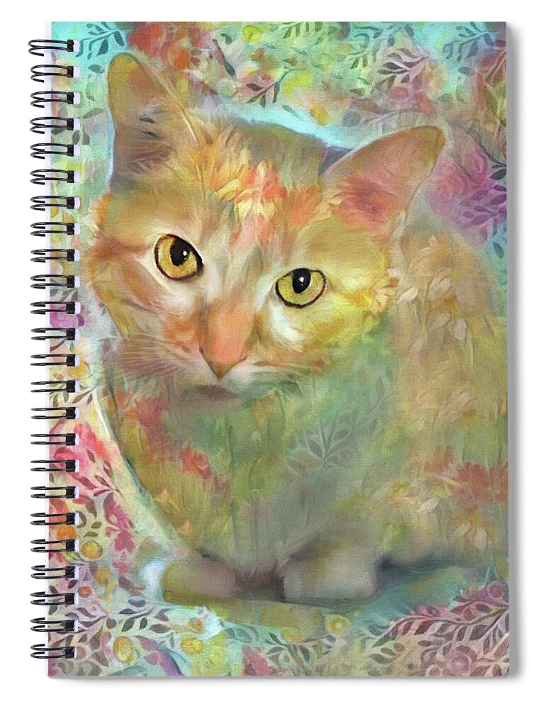 Ginger Cat Spiral Notebook featuring the digital art Lola the Ginger and White Tabby Cat by Peggy Collins