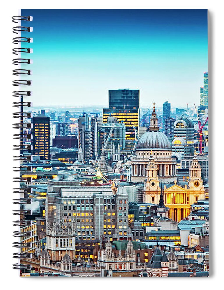 Downtown District Spiral Notebook featuring the photograph London Skyline Looking South, At Dusk by Caroline Purser