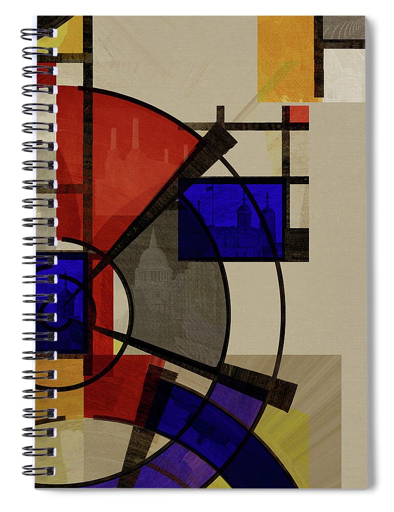 Geometric Spiral Notebook featuring the mixed media London Squares FIVE ONE ONE by BFA Prints