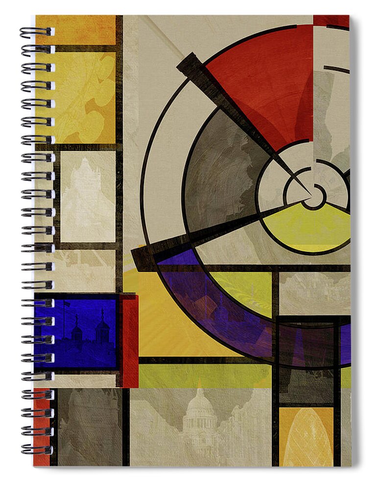 Geometric Spiral Notebook featuring the mixed media London Squares TWO TWO FOUR by BFA Prints