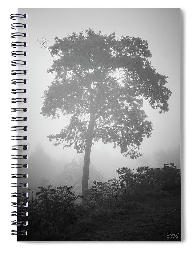 Arbor Spiral Notebook featuring the photograph Lone Tree and Fog BW by David Gordon