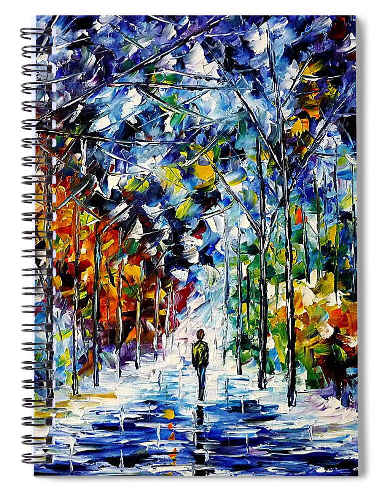 Winter Painting Spiral Notebook featuring the painting Lonely Winter Day by Mirek Kuzniar