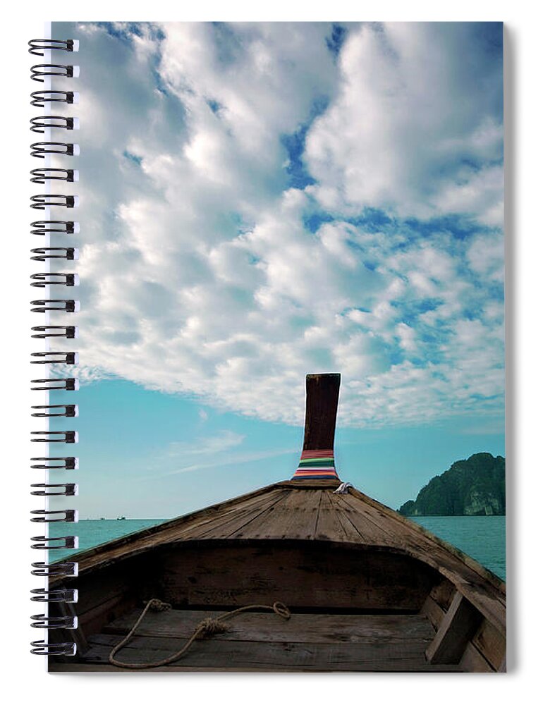 Tranquility Spiral Notebook featuring the photograph Long Boat In Andaman Sea by Sharon Lapkin