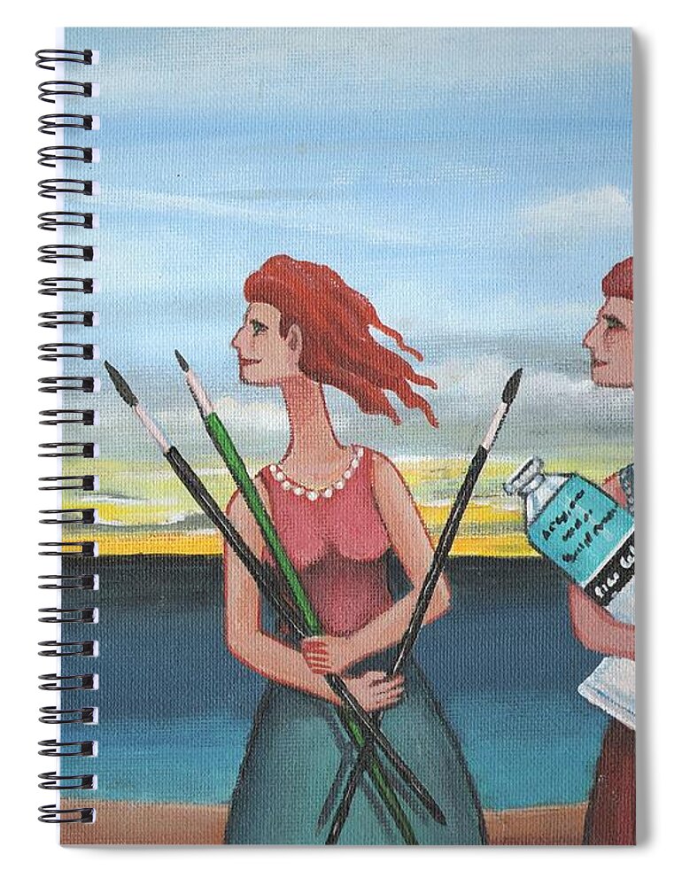Painting Spiral Notebook featuring the painting Long Neck Sisters take a Painting Class at Longnook Beach by James RODERICK