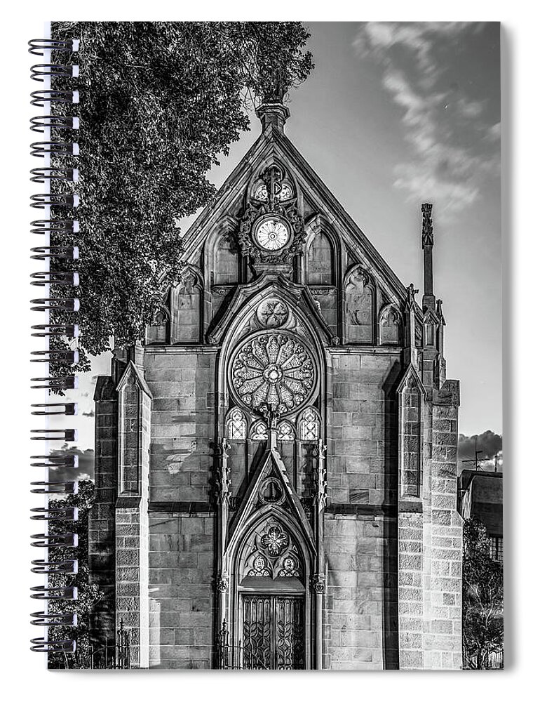 America Spiral Notebook featuring the photograph Loretto Chapel of Santa Fe New Mexico - Monochrome Edition by Gregory Ballos