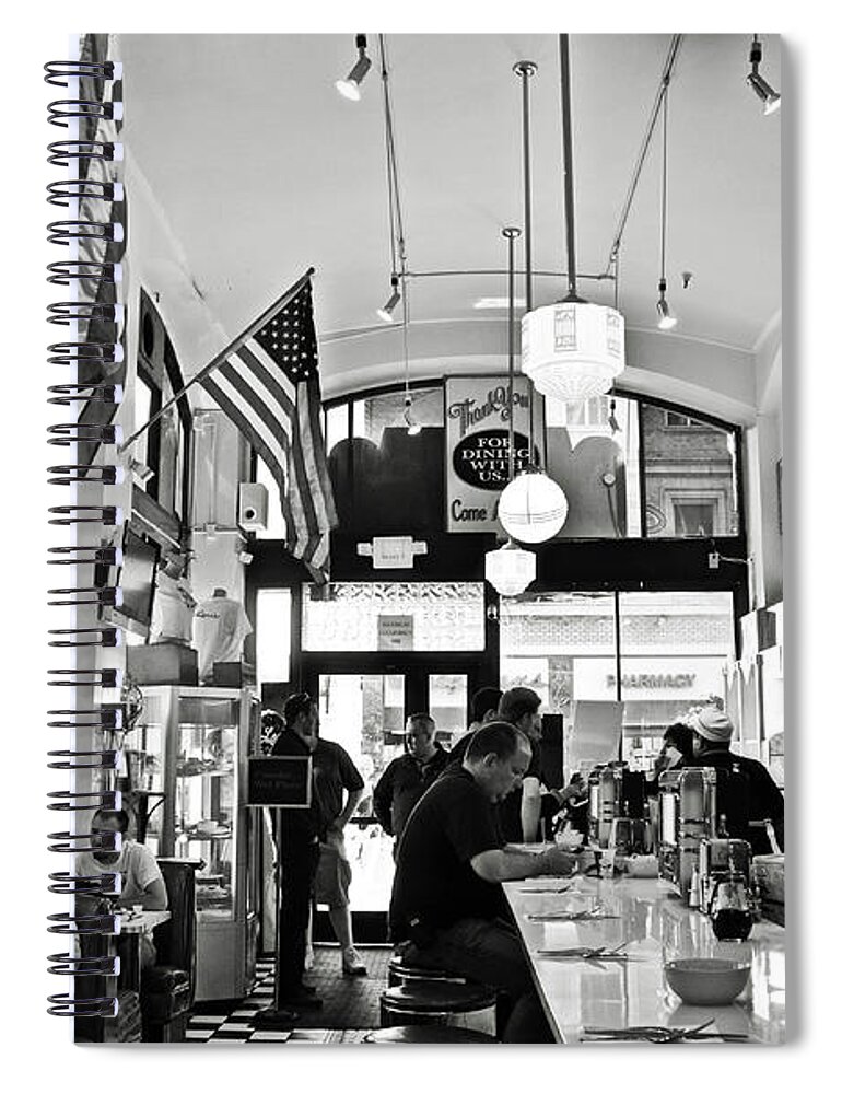 Lori Spiral Notebook featuring the photograph Loris Diner San Francisco BW by RicardMN Photography