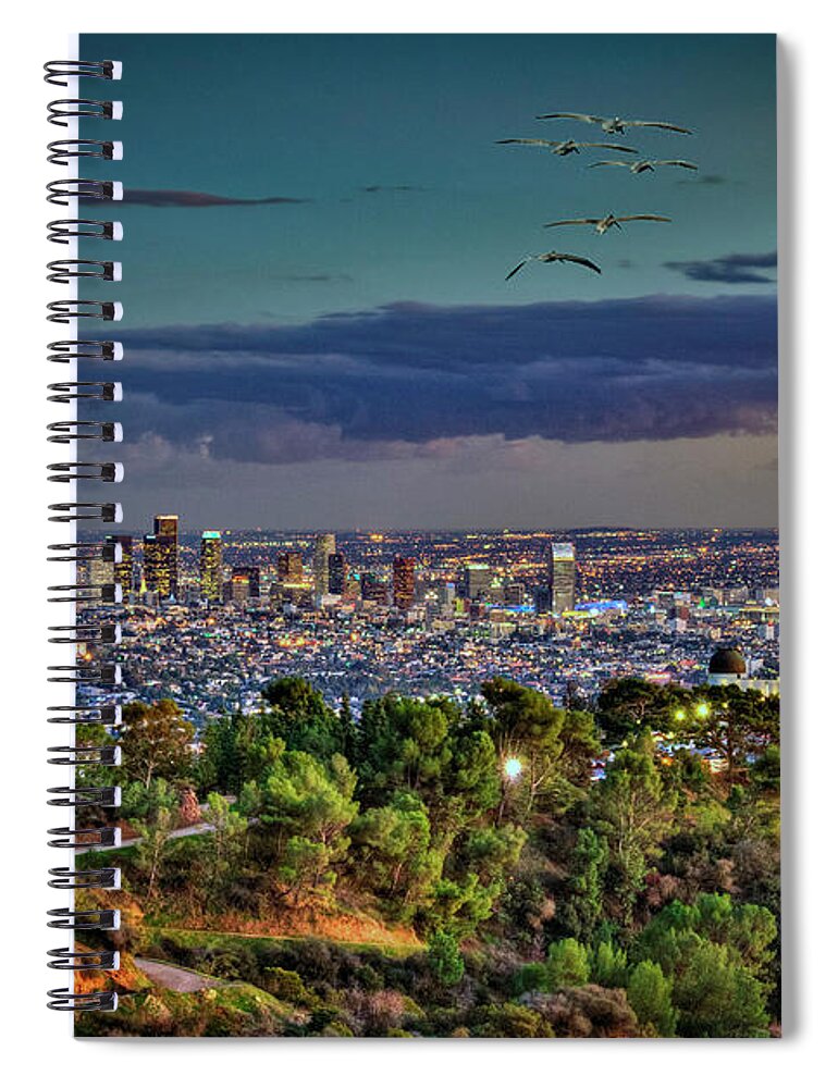 Los Angeles Twilight Cityscape Skyline Spiral Notebook featuring the photograph Los Angeles Twilight Cityscape Skyline by David Zanzinger