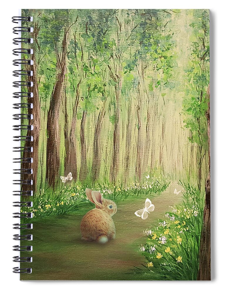 Forest Spiral Notebook featuring the painting Lost and Found by Yoonhee Ko