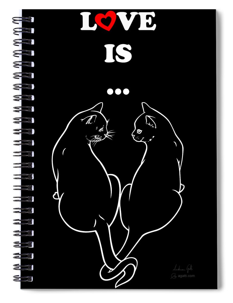 Cat Spiral Notebook featuring the digital art Love Is white by Andrea Gatti