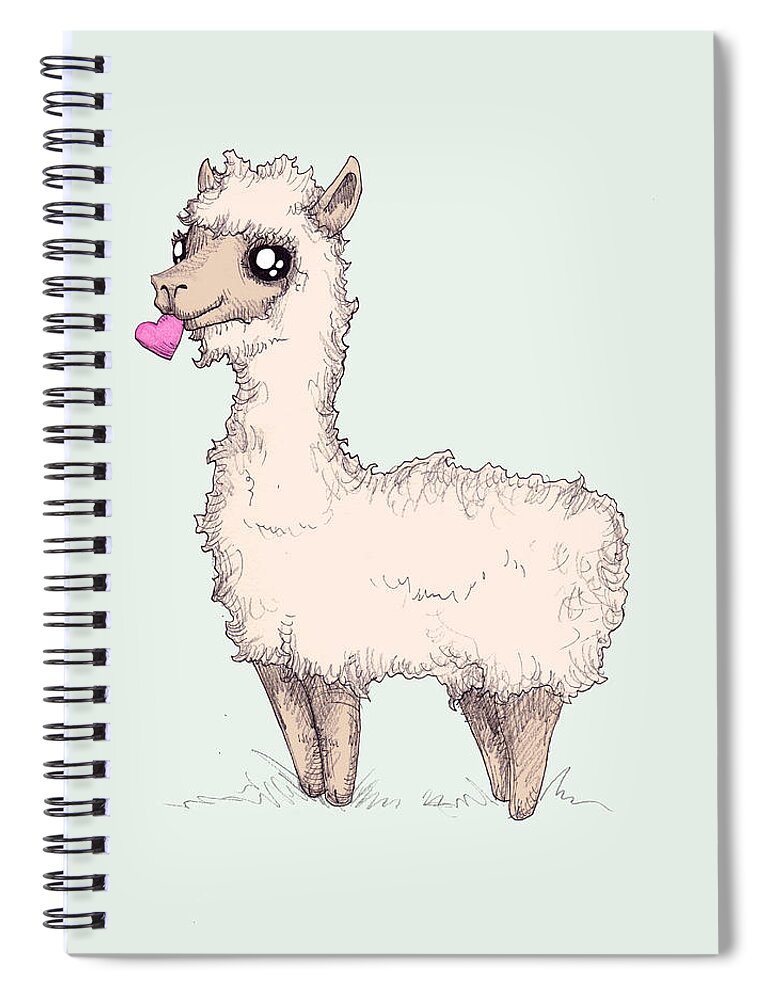Love Llama Spiral Notebook featuring the drawing Love Llama by Ludwig Van Bacon