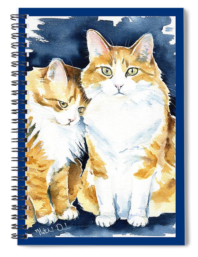 Valentine Spiral Notebook featuring the painting Love Me Meow Cat Painting by Dora Hathazi Mendes