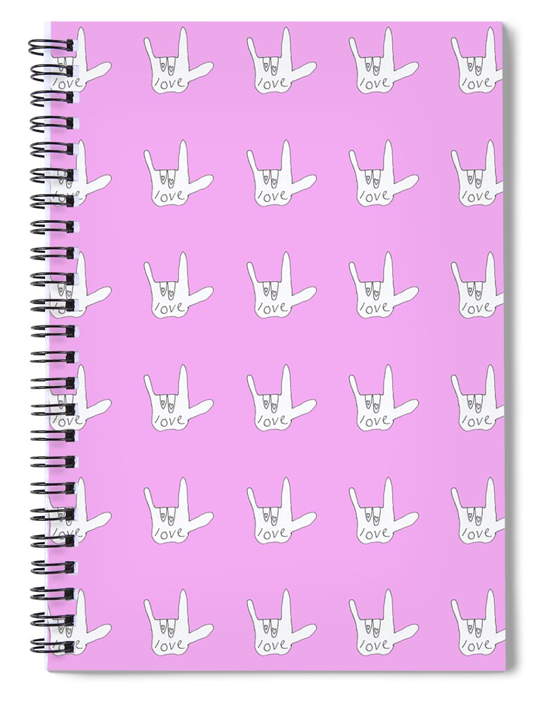 Cute Design Of Love In American Sign Language Spiral Notebook featuring the drawing Love Sign ASL pink hand sign by Ashley Rice