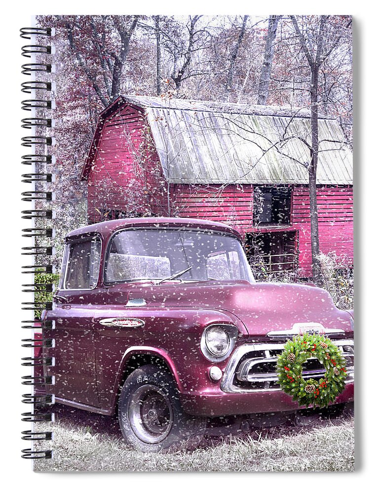 1957 Spiral Notebook featuring the photograph Love that Red 1957 Chevy Truck in the Snow by Debra and Dave Vanderlaan