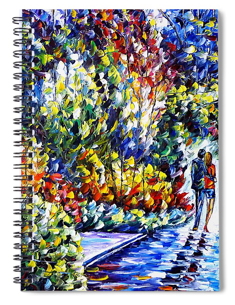 Landscape Painting Spiral Notebook featuring the painting Lovers In The Garden by Mirek Kuzniar