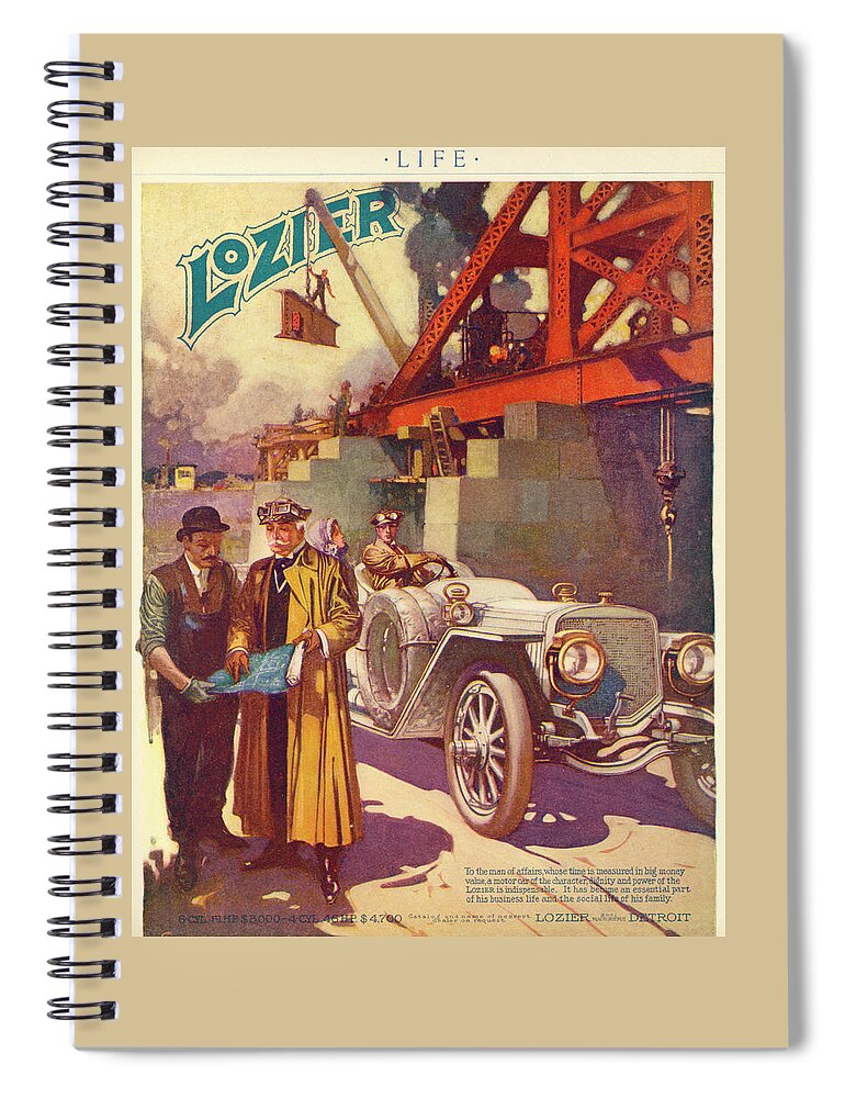 Automobile Spiral Notebook featuring the mixed media Lozier Advertisement by Unknown
