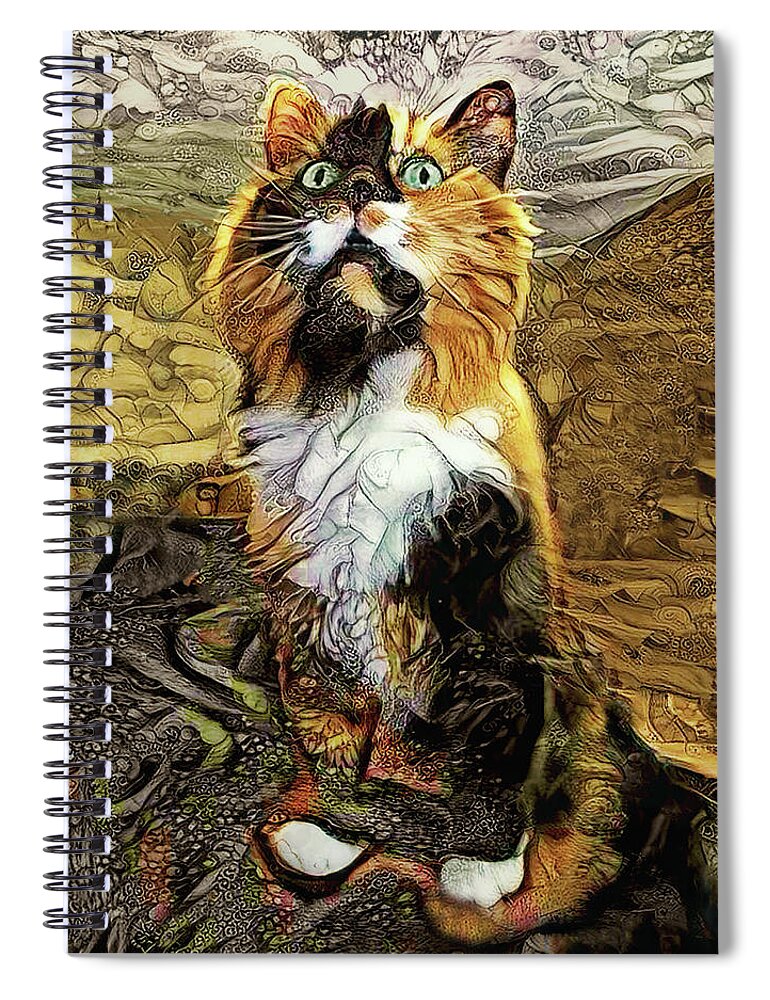 Calico Cat Spiral Notebook featuring the digital art Lucky the Calico Cat by Peggy Collins