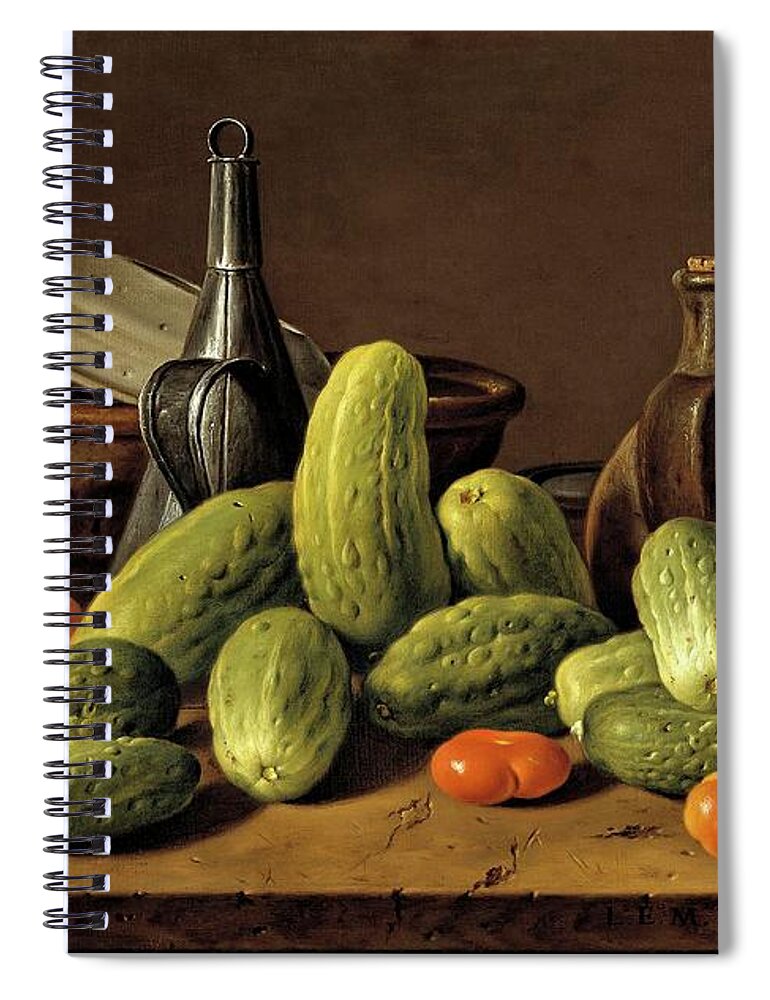 Luis Egidio Melendez Spiral Notebook featuring the painting Luis Egidio Melendez / 'Still Life with Cucumbers, Tomatoes, and Kitchen Utensils', 1774. by Luis Melendez -1716-1780-