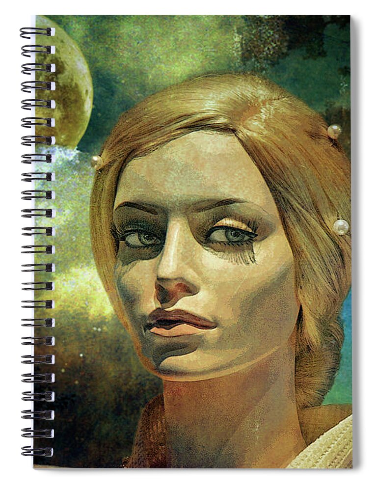 Staley Spiral Notebook featuring the mixed media Luna in the Garden of Evil by Chuck Staley