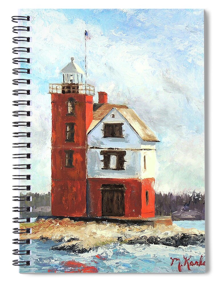 Lighthouse Spiral Notebook featuring the painting Mackinac Island Lighthouse by Marsha Karle