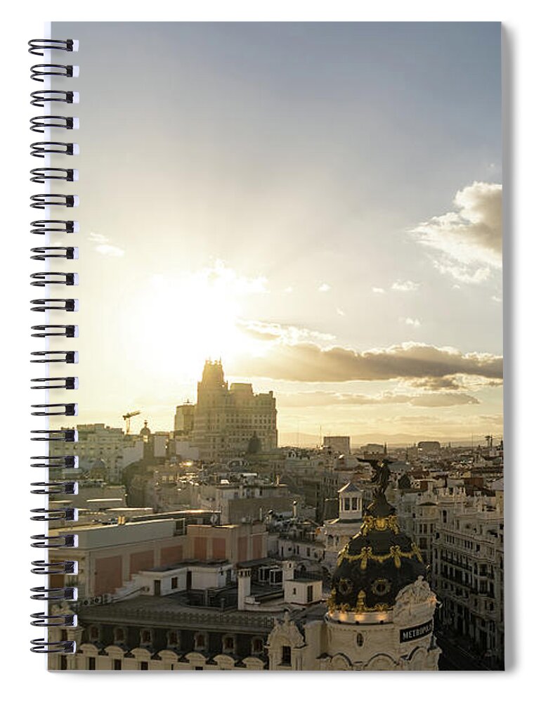 Georgia Mizuleva Spiral Notebook featuring the photograph Madrid Cityscape from Above - Sundowner Time Over the Rooftops by Georgia Mizuleva