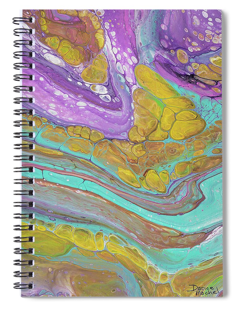 Abstract Spiral Notebook featuring the painting Magenta Turquoise And Gold by Darice Machel McGuire