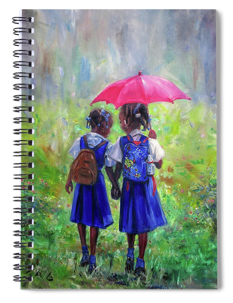 Caribbean Art Spiral Notebook featuring the painting Magenta Umbrella by Jonathan Gladding