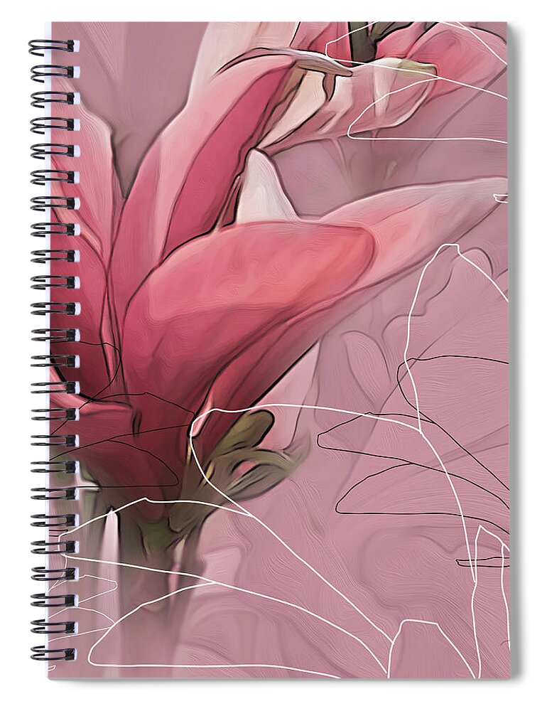 Saucer Magnolia Spiral Notebook featuring the digital art Magnolia Musings by Gina Harrison