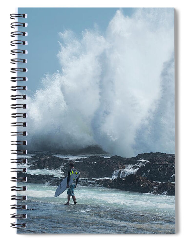 Photography Spiral Notebook featuring the photograph Male Surfer Walking On The Coast, Coral by Panoramic Images