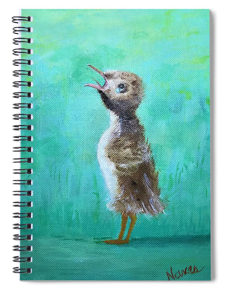 Duckling Spiral Notebook featuring the painting Mama, where are you? by Deborah Naves