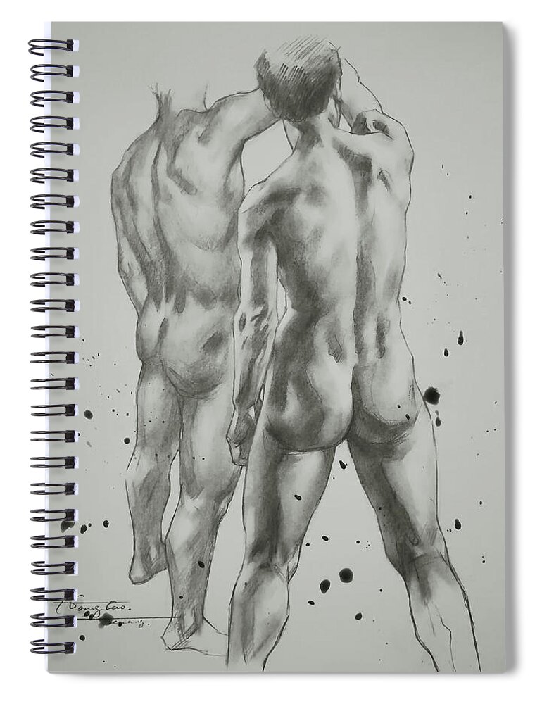 Male Nude Spiral Notebook featuring the drawing Man Body#19131 by Hongtao Huang