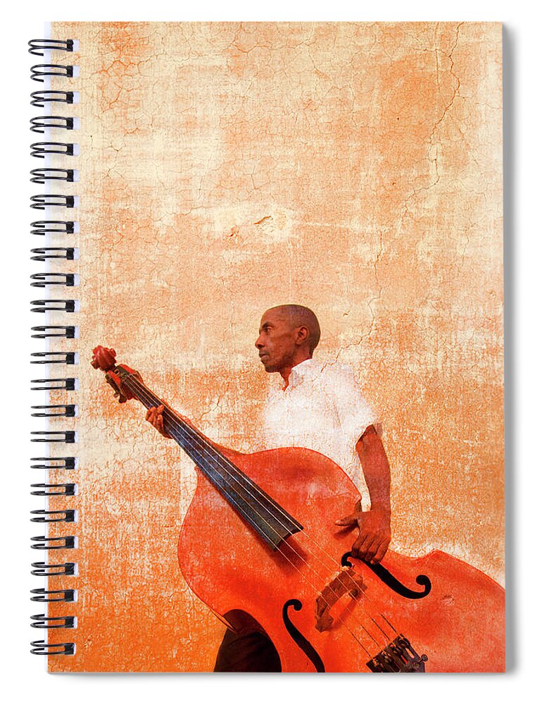 Three Quarter Length Spiral Notebook featuring the photograph Man Carrying Double Bass by Grant Faint