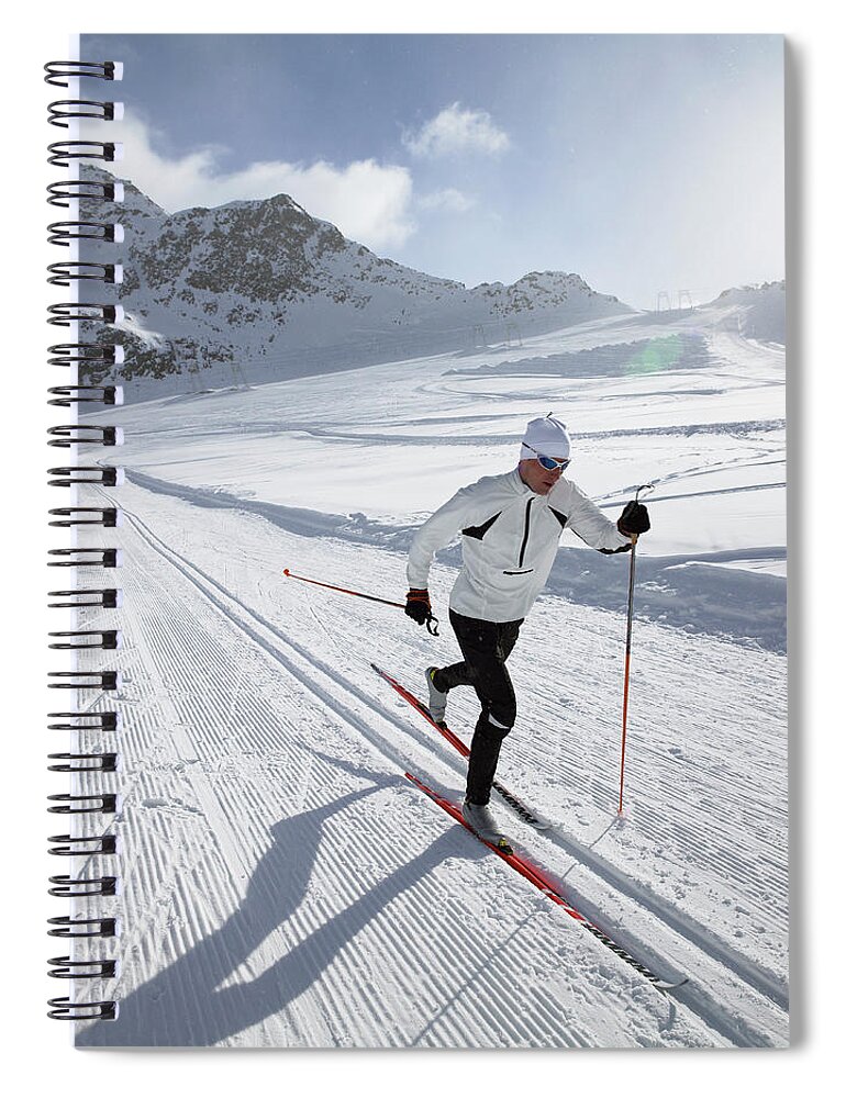 Ski Pole Spiral Notebook featuring the photograph Man Cross Country Skiing On Groomed by John P Kelly