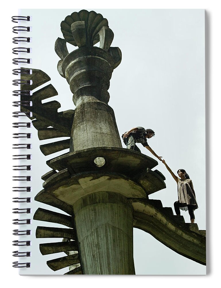 Mid Adult Women Spiral Notebook featuring the photograph Man Leading A Woman Up A Surreal by Hans Neleman