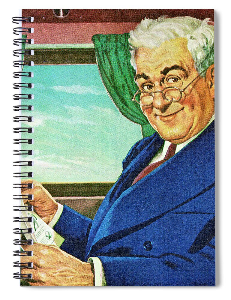 Adult Spiral Notebook featuring the drawing Man Reading Magazine on Train by CSA Images